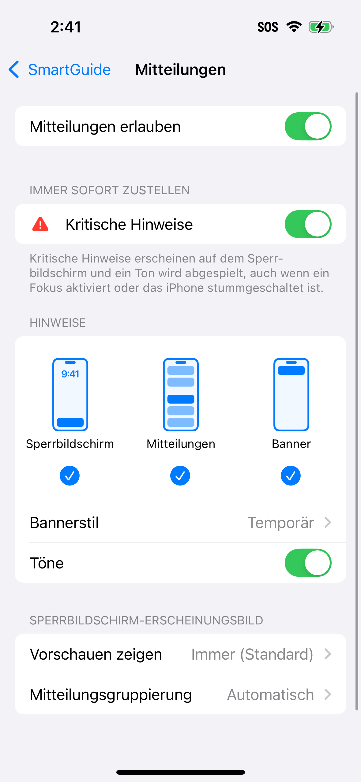 iOS App Notification Settings