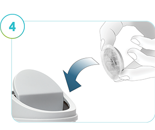 Die Abbildung zeigt die Entsorgung eines SmartGuide CGM-Sensors.