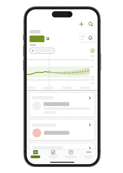Screenshot des Startbildschirms im mySugr Glukoseüberblick