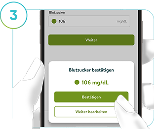 Screenshot der Anzeige „Kalibrieren“ im mySugr Glukoseüberblick, in dem die Kalibrierung der CGM-Lösung beschrieben wird.