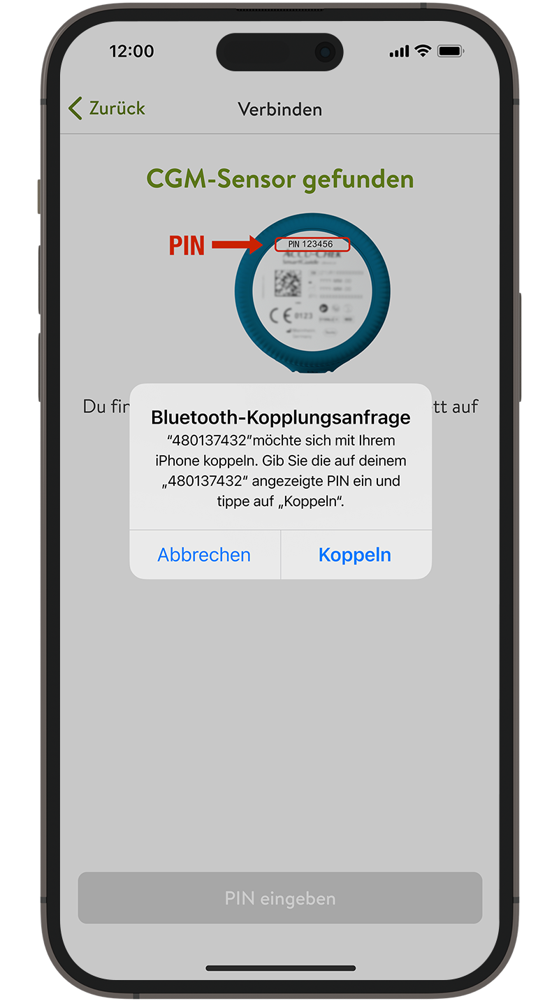 Screenshot mit der Aufforderung zur Bluetooth-Kopplung mit dem Smartphone.