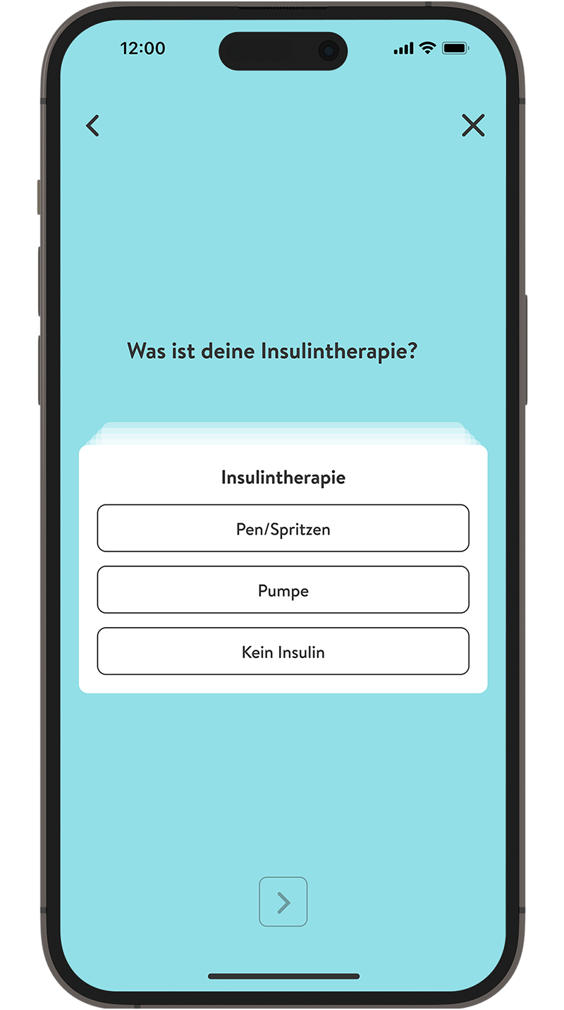 Screenshot des Einrichtungsvorgangs der mySugr App mit Angabe der Insulintherapie.