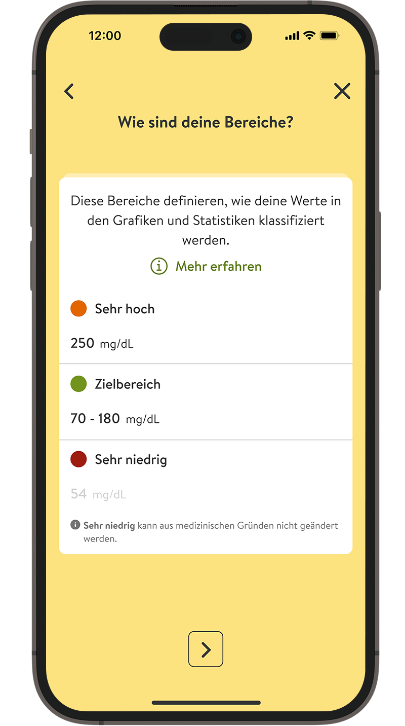Screenshot der Seite zur Einrichtung der Maßeinheit in der mySugr App.