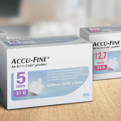 Verpackungen der Accu-Fine Pen-Nadeln: Zur sicheren Gabe von Insulin sollten Betroffene sie nach jeder Anwendung wechseln.