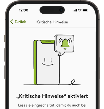  Screenshot der mySugr App, der die Beschreibung für „Kritische Hinweise“ anzeigt.