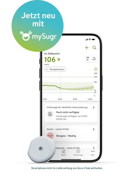 Accu-Chek SmartGuide CGM Sensor mit Smartphone und mySugr App
