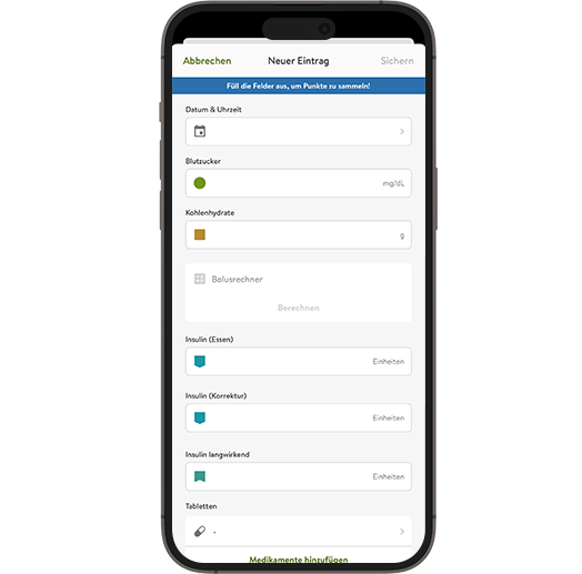 App Screen für zum Erstellen eines Tagbucheintrags
